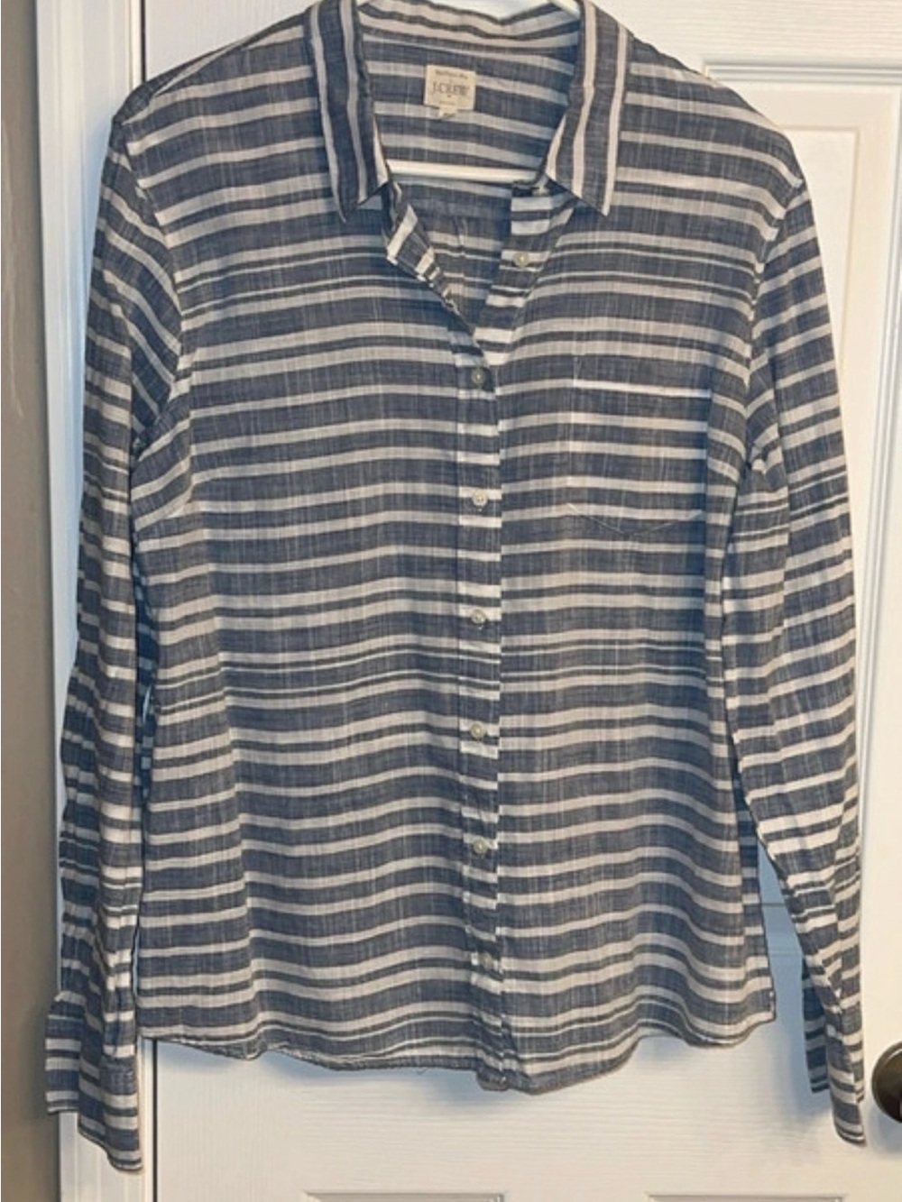 J. Crew Navy and White Striped Button-Down Shirt